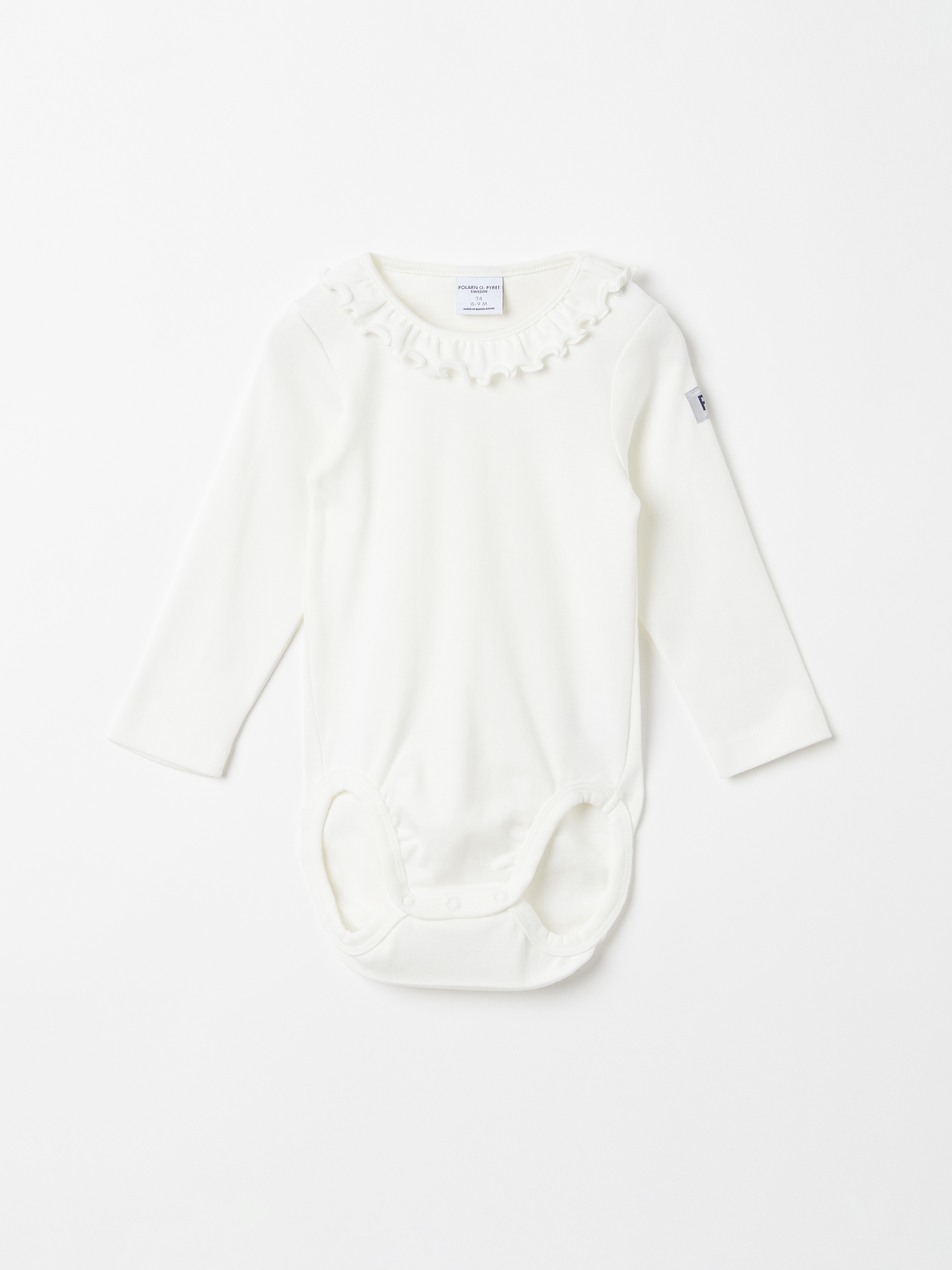 Polarn O. Pyret White Bodysuit With Ruffle Collar