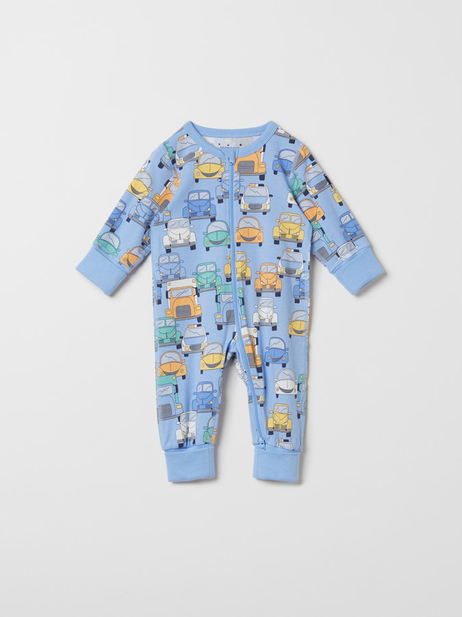 sleepsuit with vehicle print and fold-over cuffs