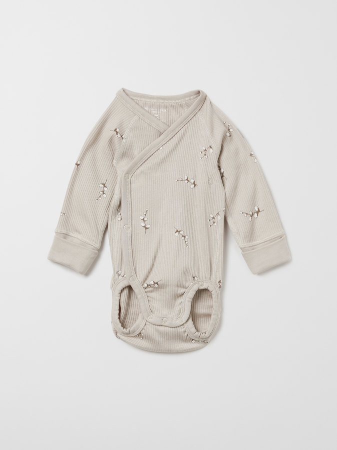 Extendable, ribbed babygrow with sprig print