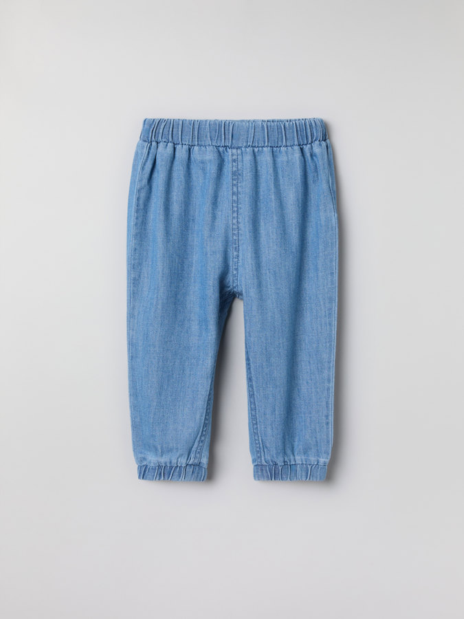 Solid color pull-on denim pants