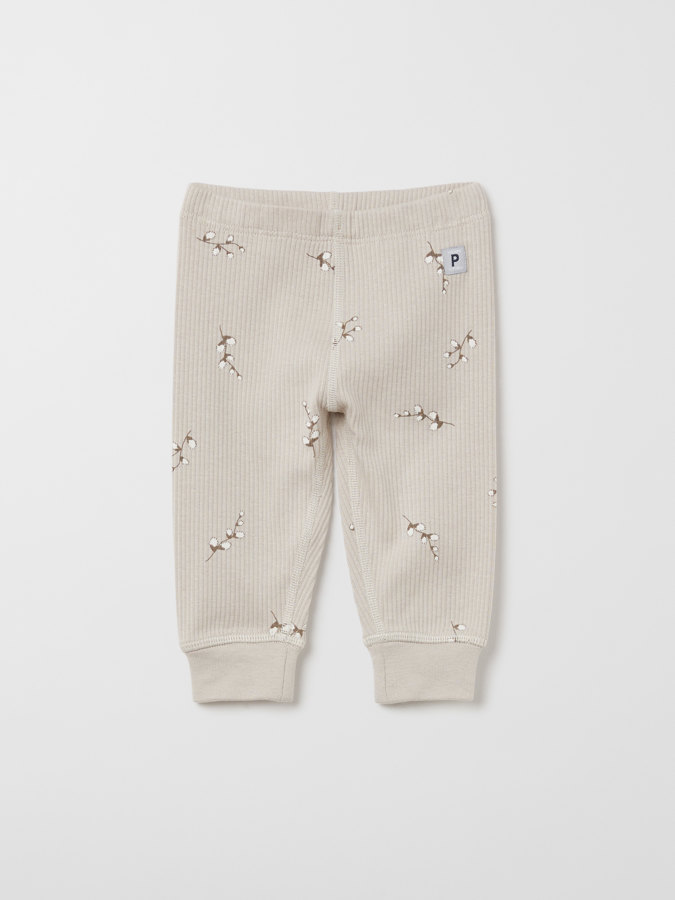 Ribbed pants with sprig print