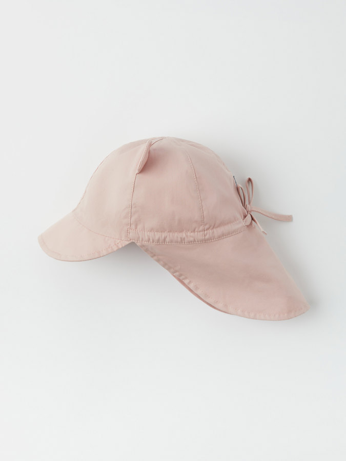 Woven UV cap with ears in solid color