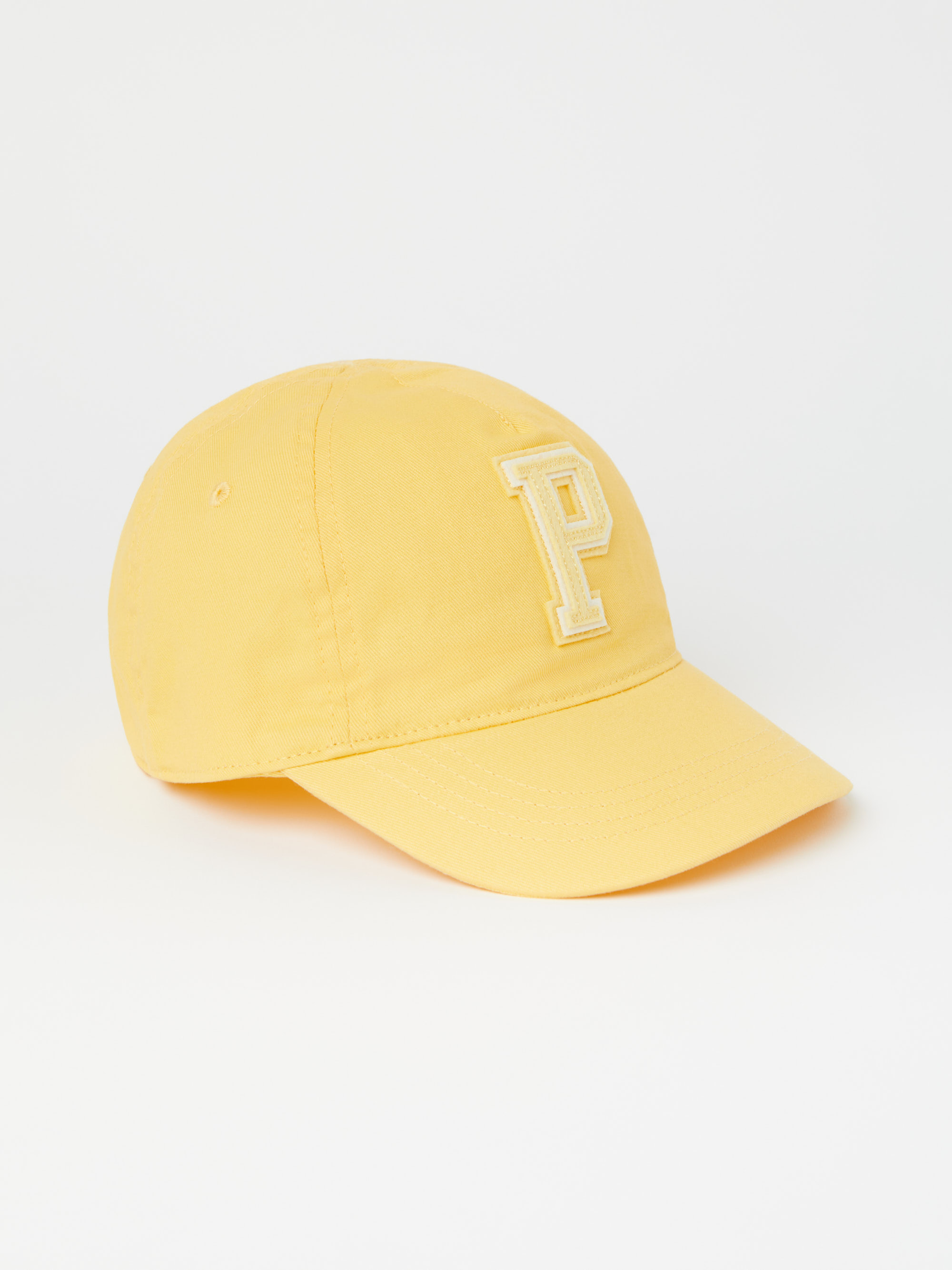 Polarn O. Pyret Yellow Cap With "P" Appliqué In Solid Color