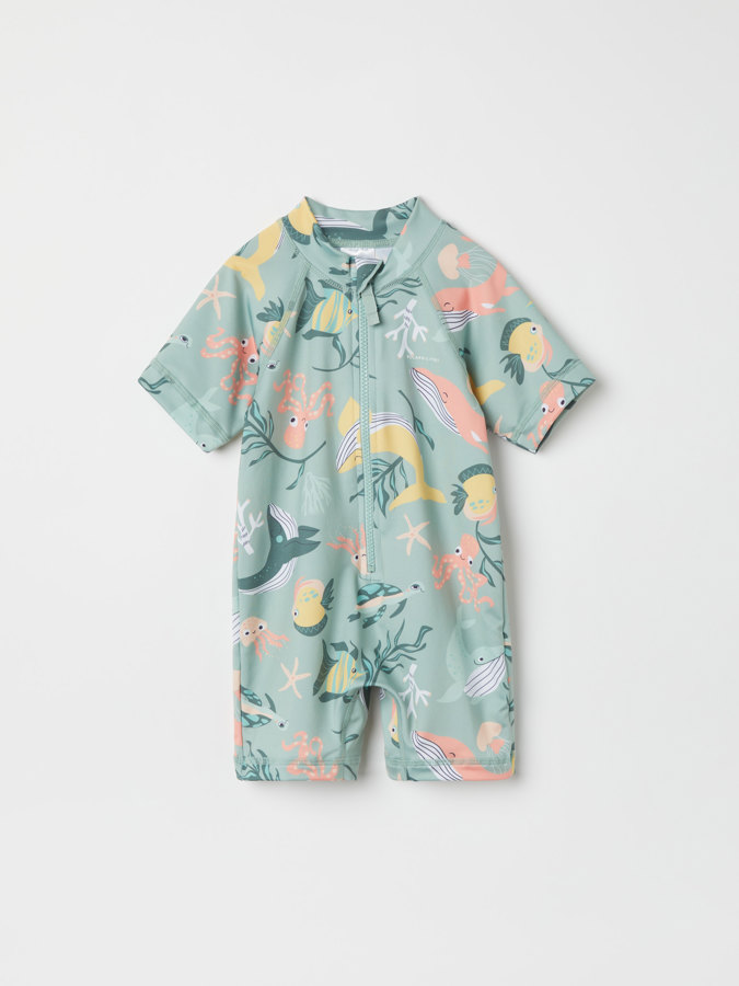Short-sleeved UV suit with underwater animal print