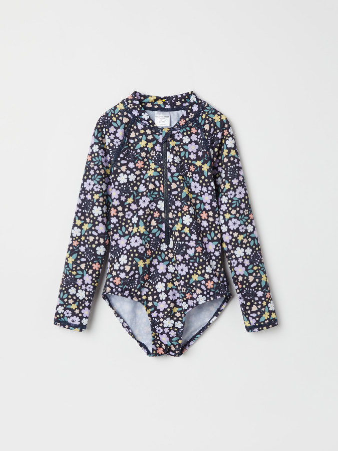 Long-sleeved swimsuit with floral print