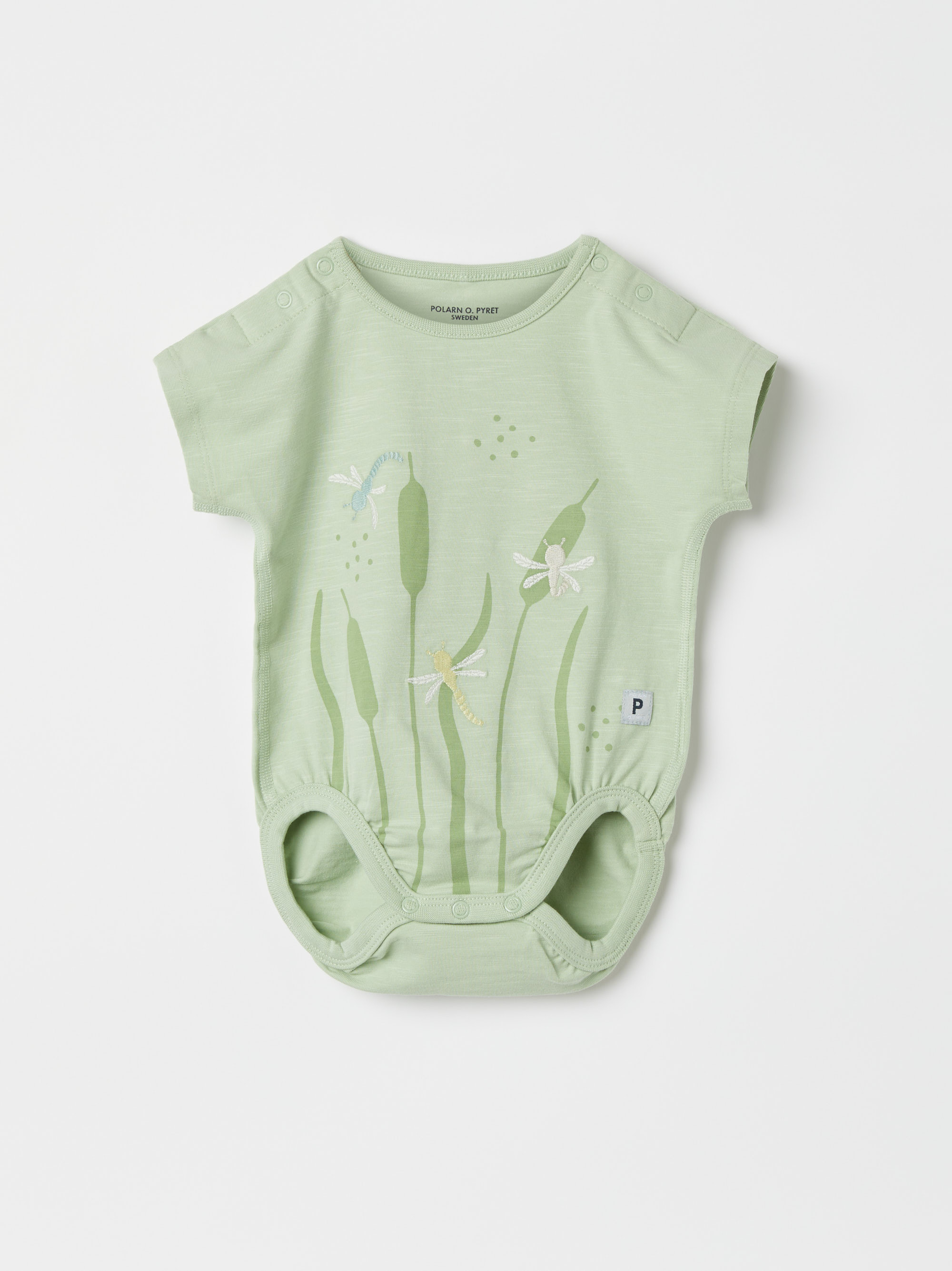 Polarn O. Pyret Short-sleeved Bodysuit With Dragonfly Embroidery