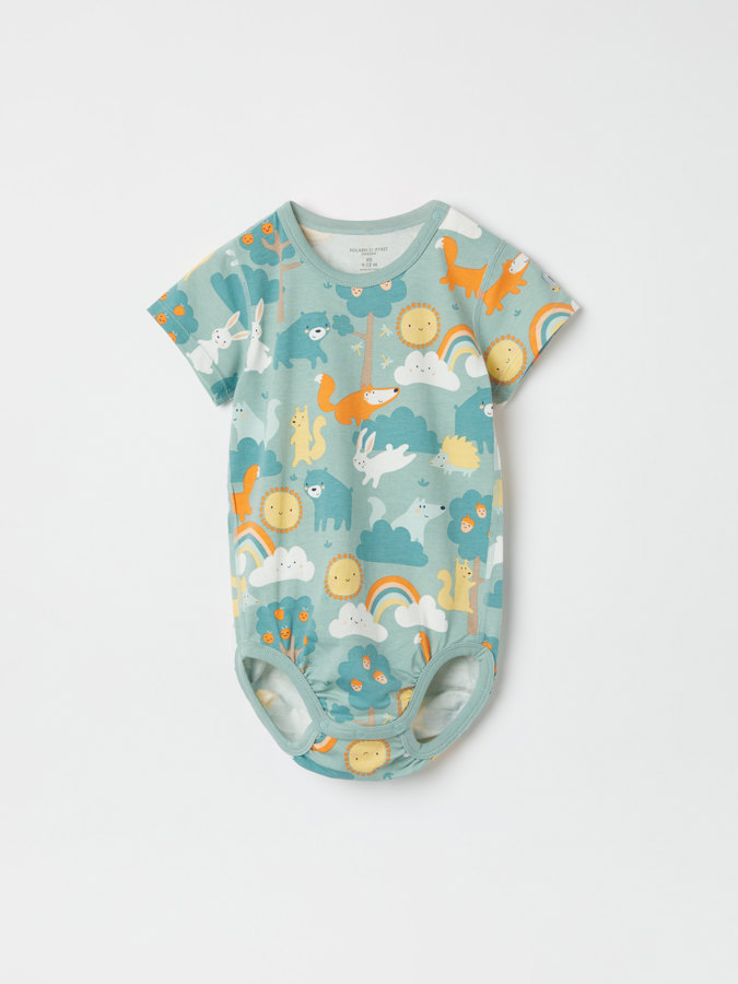 Short-sleeved babygrow with animal print