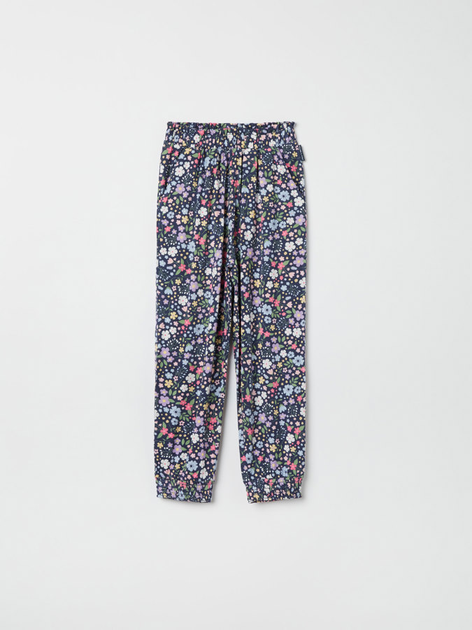 Trousers in viscose with floral print 