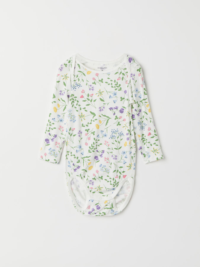 Floral babygrow with envelope neckline