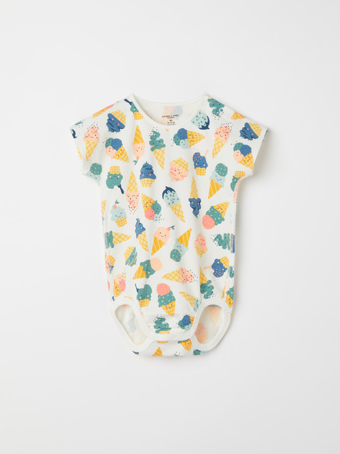 Short-sleeved babygrow with ice-cream print