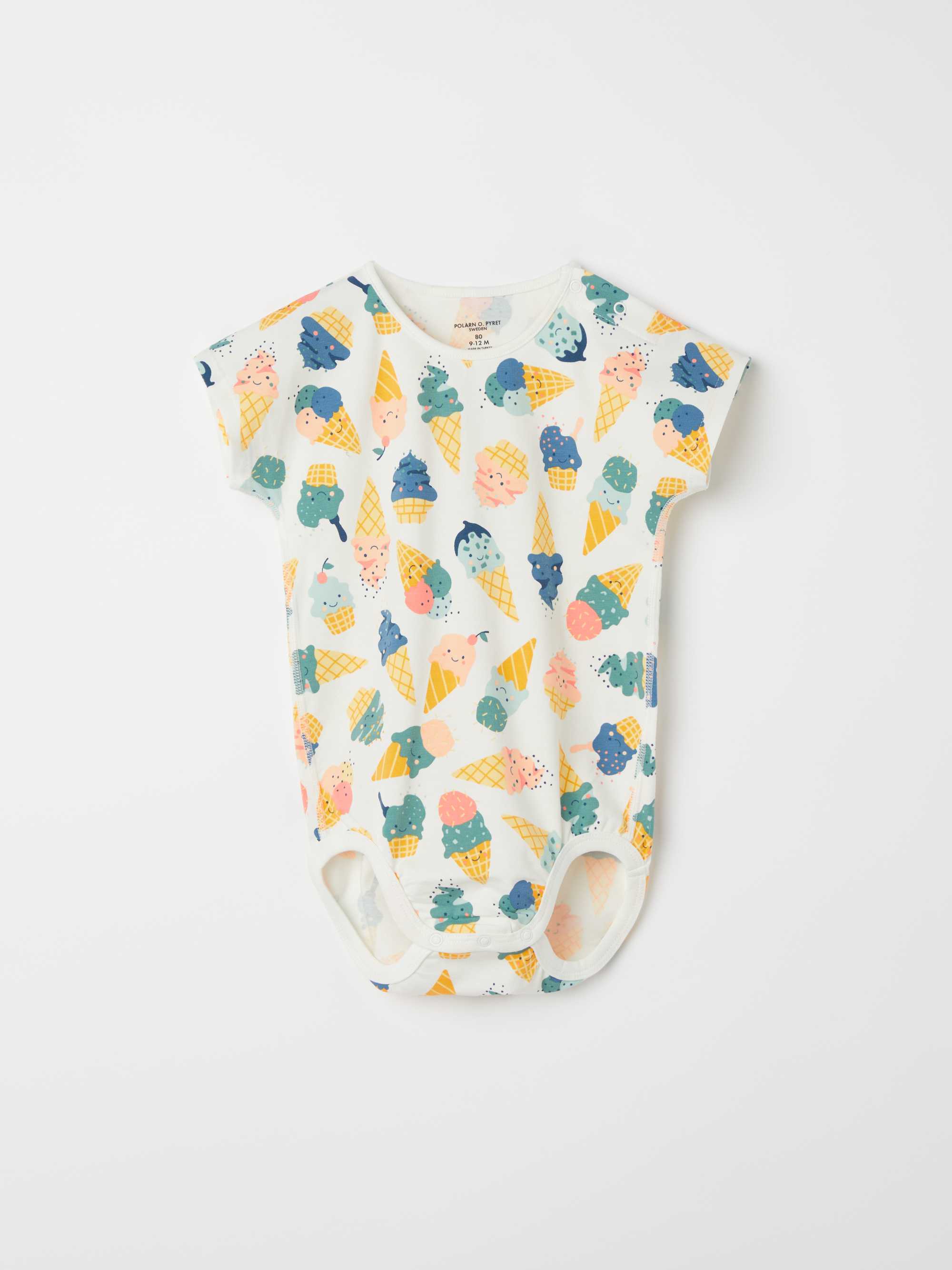 Short-sleeved bodysuit with ice-cream print