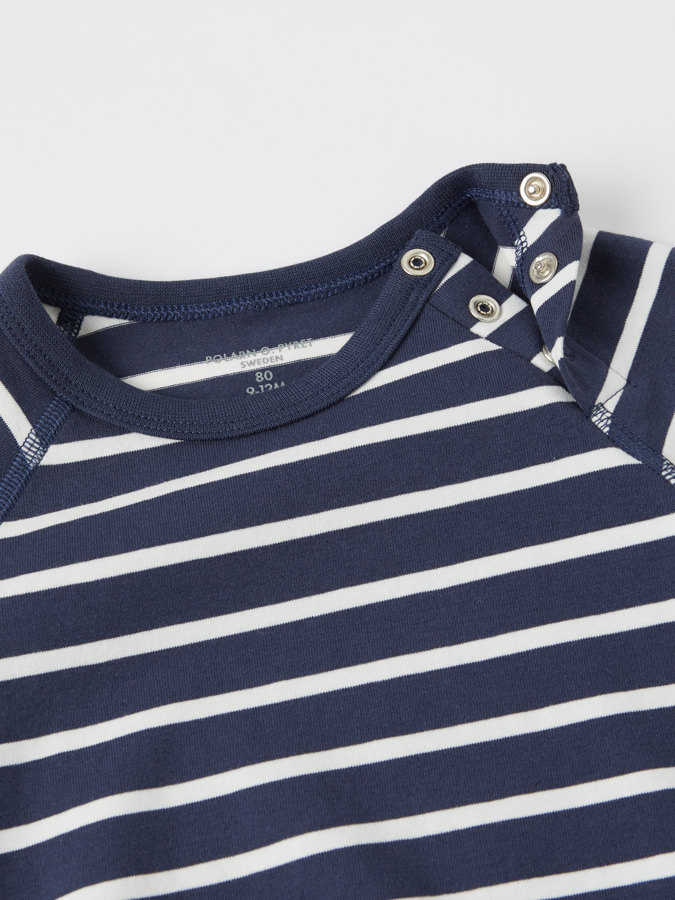 Striped, short-sleeved babygrow