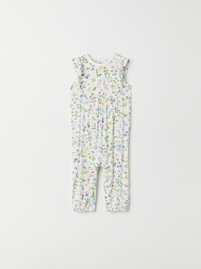 Short-sleeved playsuit with ruffle
