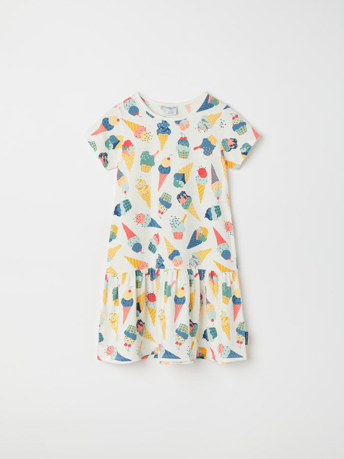 Dress with gathered skirt and ice-cream print