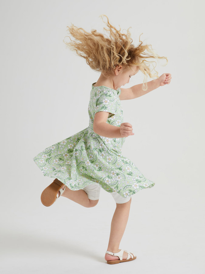 Short-sleeved floral twirl dress