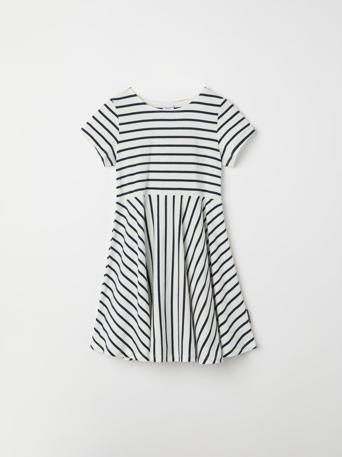 Striped, short-sleeved twirl dress