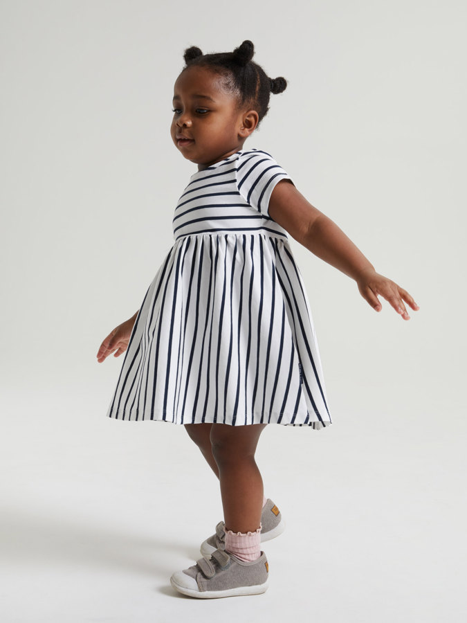 Striped, short-sleeved twirl dress