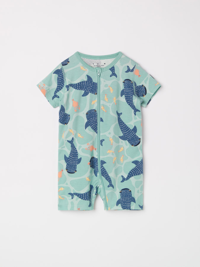 Short-sleeved sleepsuit with whale print