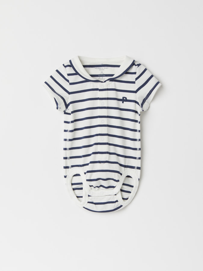 Striped, short-sleeved sailor babygrow