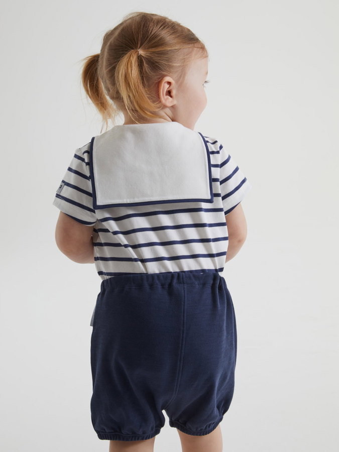 Striped, short-sleeved sailor babygrow