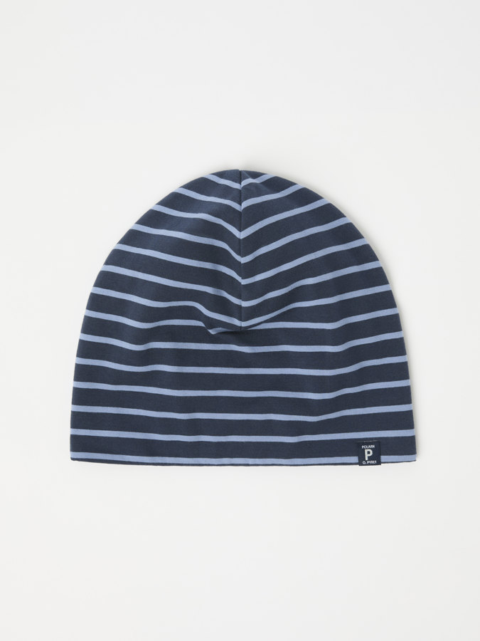Striped jersey beanie with fleece lining