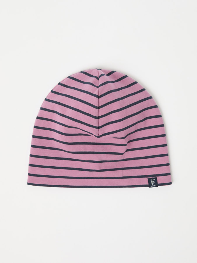 Striped jersey beanie with fleece lining