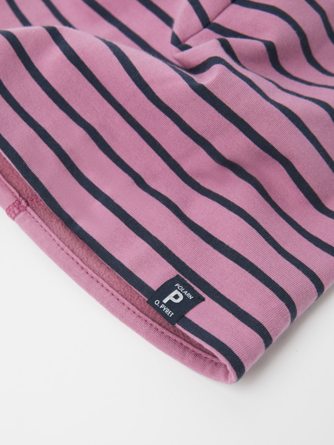 Striped jersey beanie with fleece lining