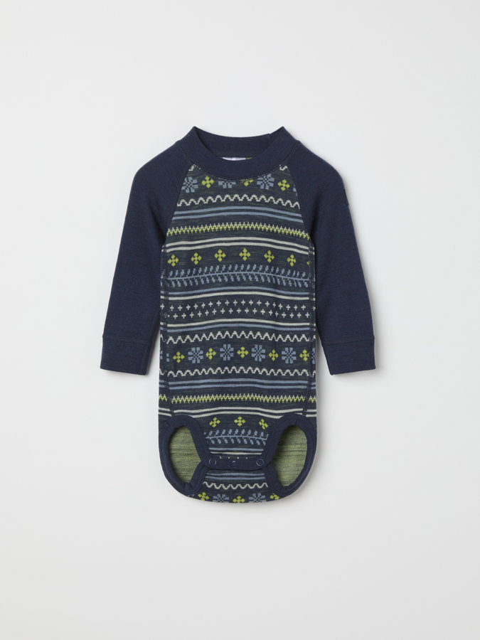 Long-sleeve babygrow in merino wool jacquard