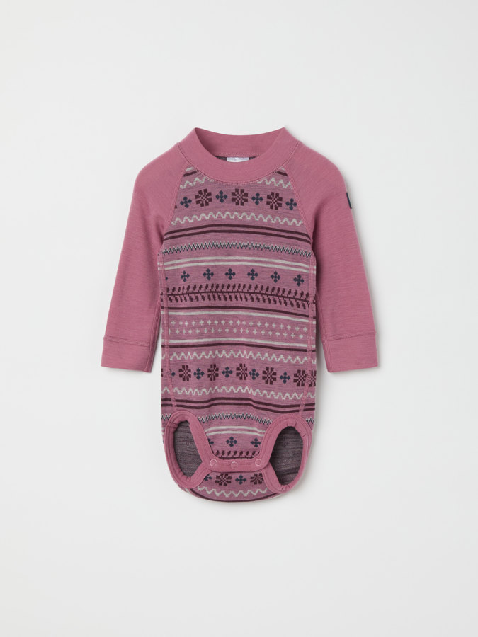 Long-sleeve babygrow in merino wool jacquard