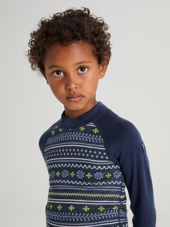 Long-sleeve base layer top in merino wool jacquard