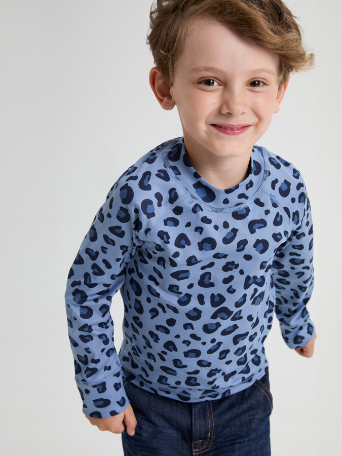 Long-sleeve base layer top with leopard print