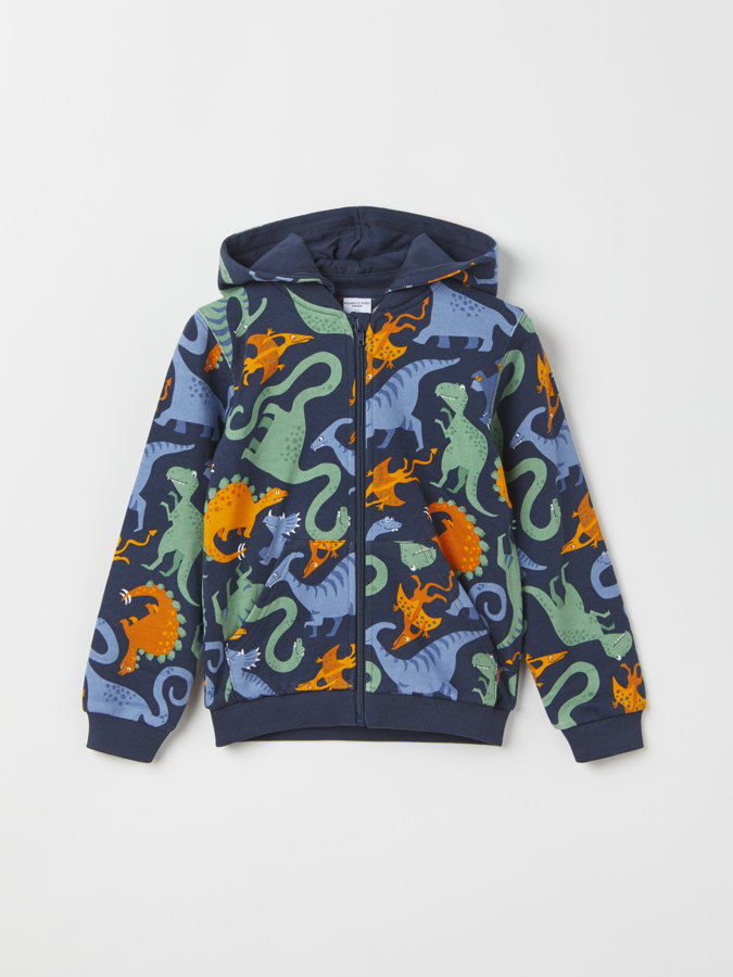 Hoodie with pouch pocket and dinosaur print