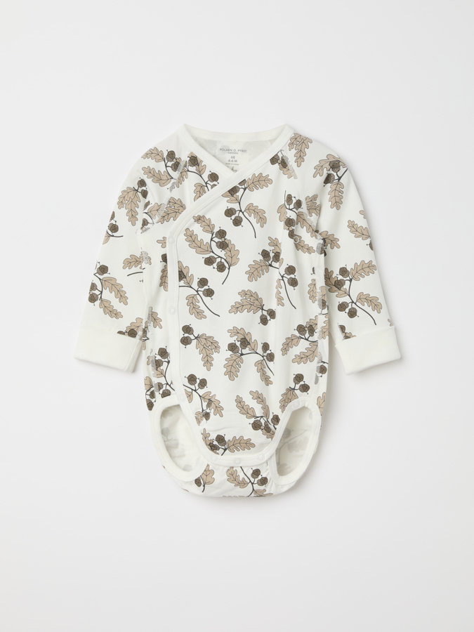 Extendable wraparound babygrow with acorn print