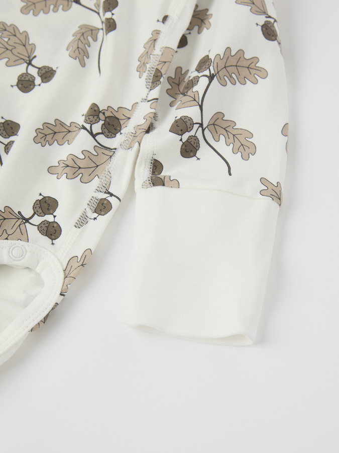 Extendable wraparound babygrow with acorn print