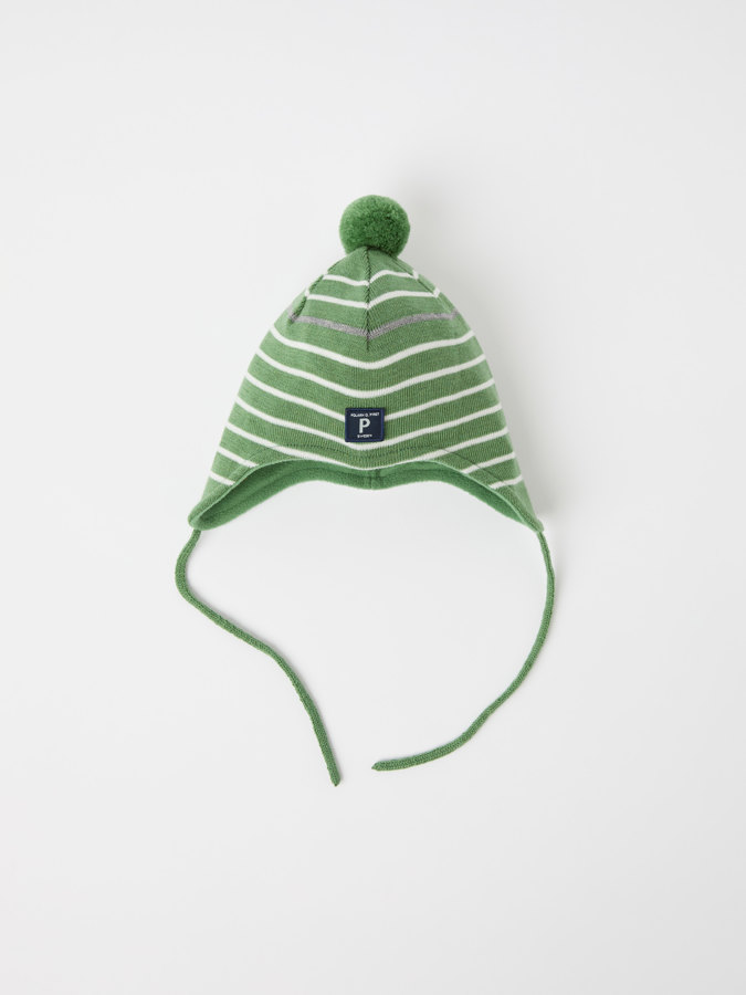 Windproof fleece lined stripey hat in wool blend
