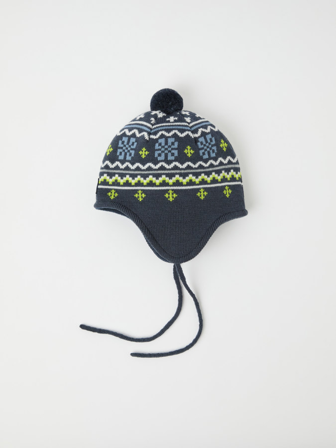 Windproof fleece lined hat in wool blend jacquard