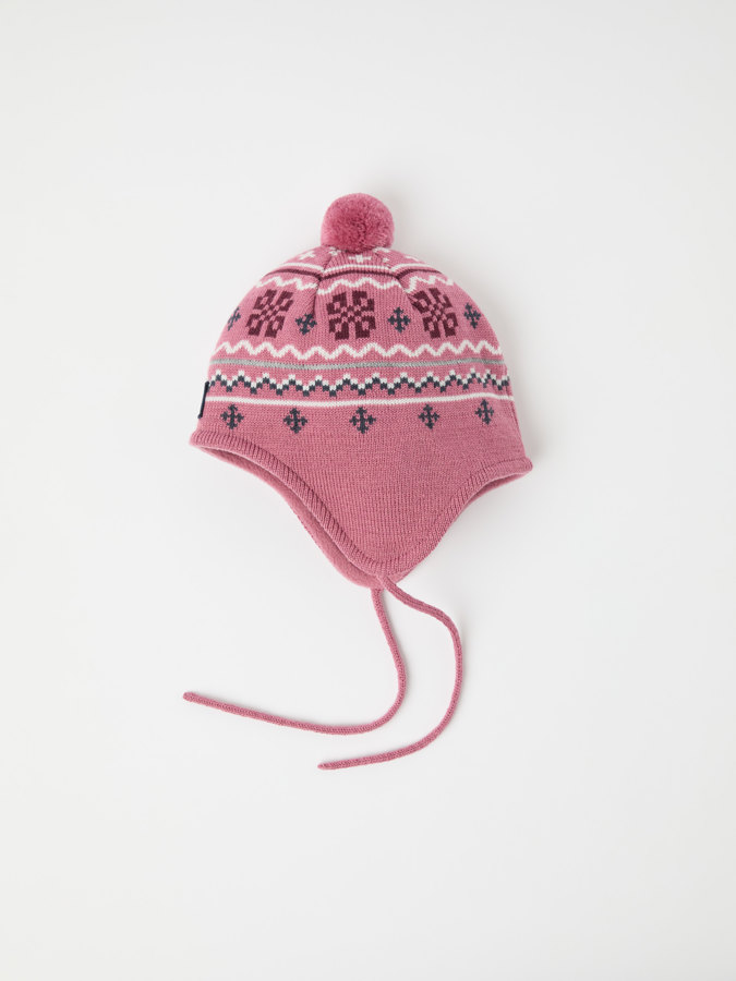 Windproof fleece lined hat in wool blend jacquard