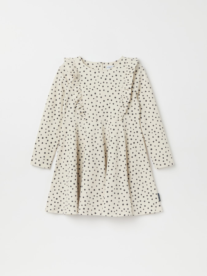 Spotted long-sleeve twirl dress