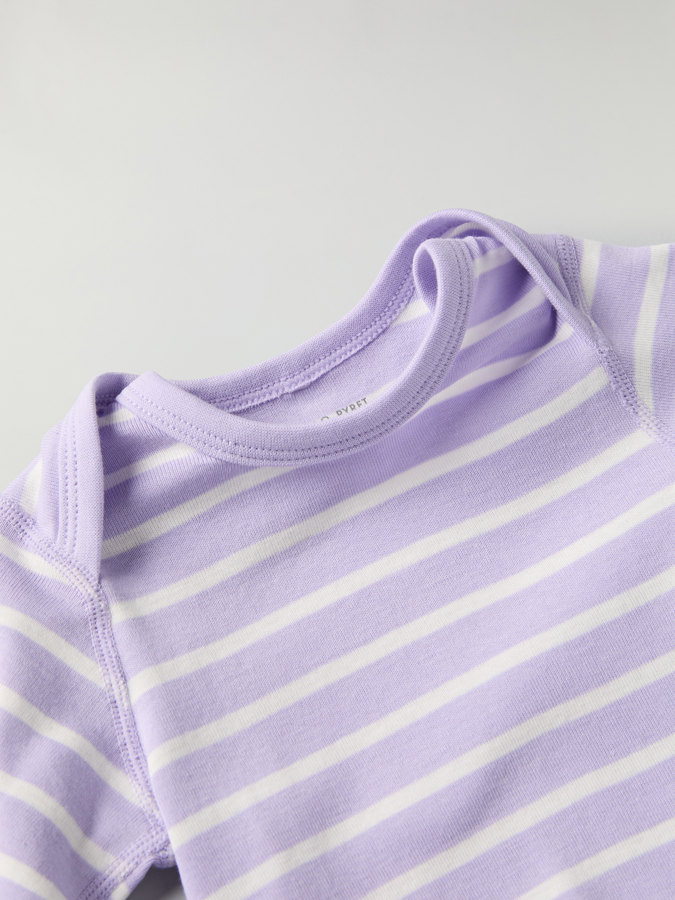 Stripey babygrow with envelope neckline