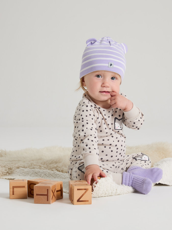 Spotted long-sleeve babygrow ribbed