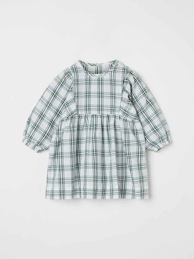 Check dress with puff sleeves