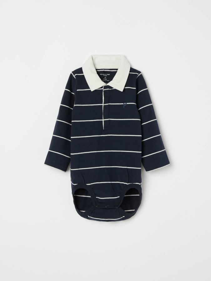 Striped babygrow with collar for baby