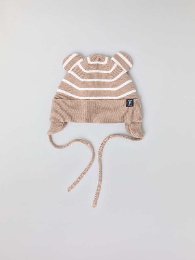 Striped knit hat with ears