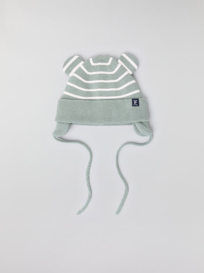 Striped knit hat with ears