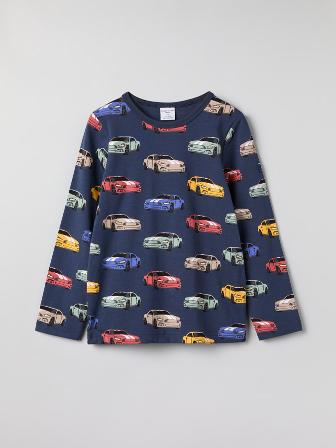 Long-sleeve top with car print