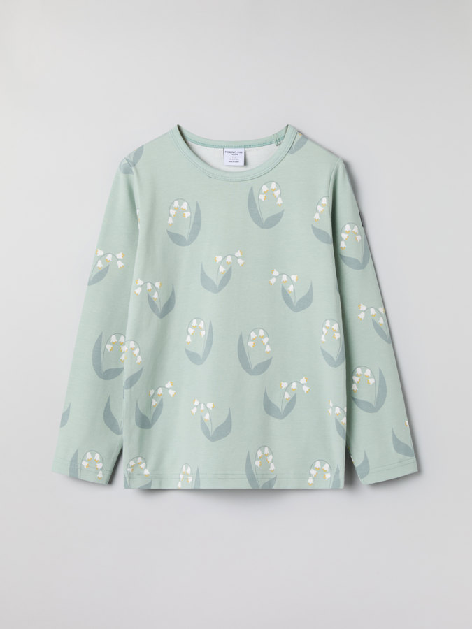Long-sleeved top with lily of the valley print
