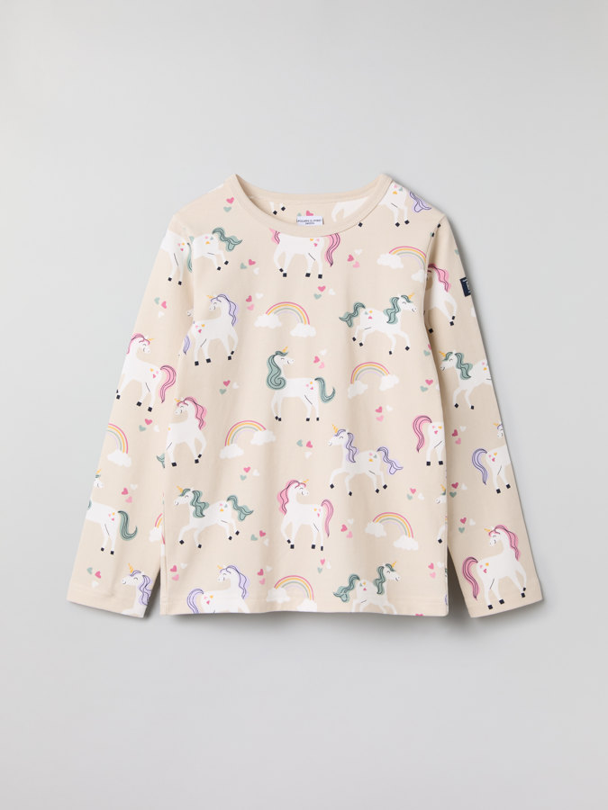 Long-sleeve top with unicorn print