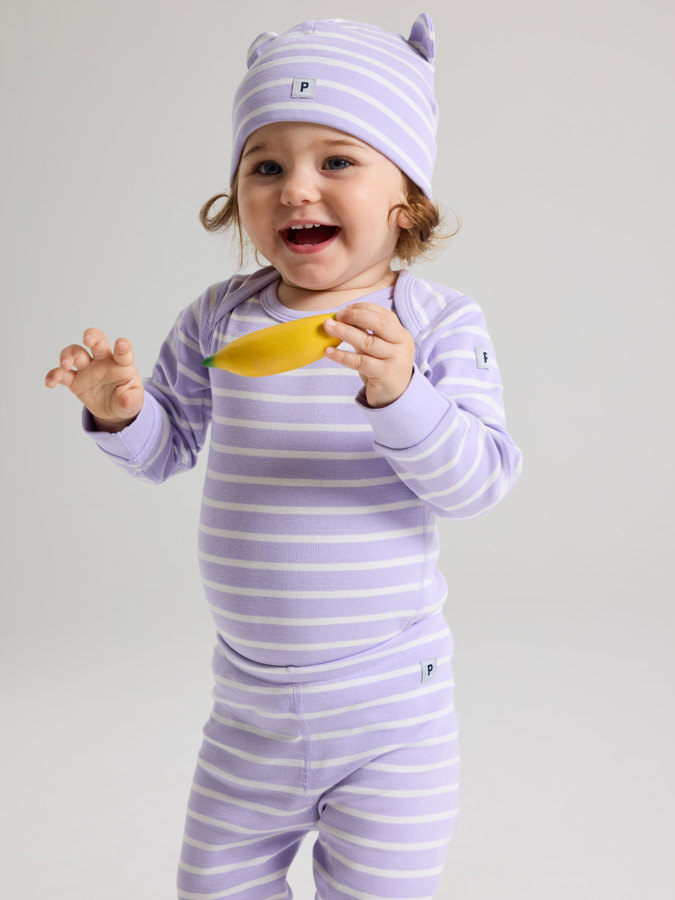 Striped babygrow with envelope neckline