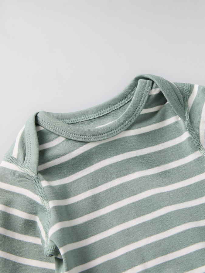 Striped babygrow with envelope neckline