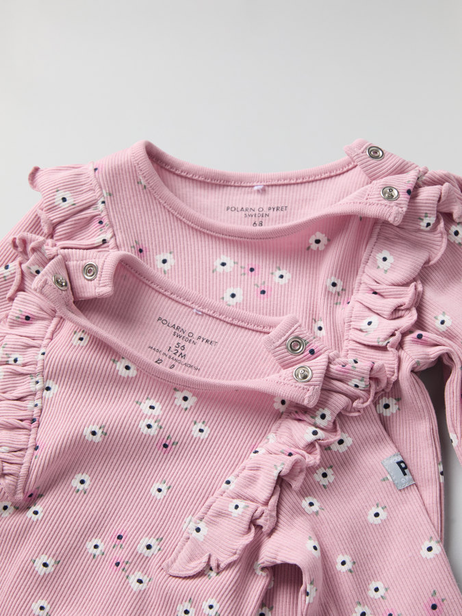 Ribbed babygrow with ruffles and floral print